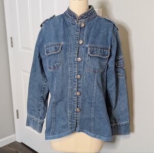 Bill Blass Vintage Denim Military Style Jacket Size Medium/6